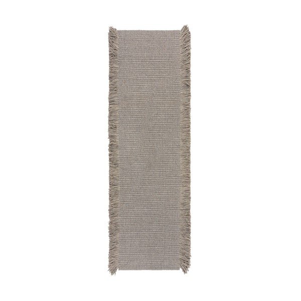 Szary chodnik z mieszanki wełny tkany ręcznie 60x230 cm Rene Fringed Ribbed – Flair Rugs
