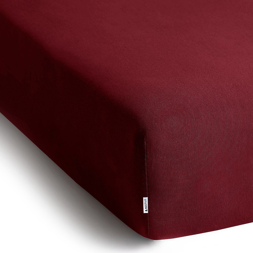 Bordowe dżersejowe prześcieradło z gumką 160x200 cm Amber – Restilo (zdjęcie 2)