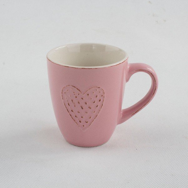 Różowy kubek ceramiczny Dakls Dots Heart, 300 ml