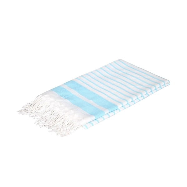 Ręcznik kąpielowy hammam w jasnoniebieskie paski Aqua Fouta, 90x190 cm