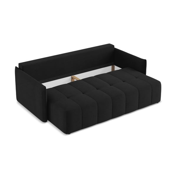 Czarna rozkładana/ze schowkiem sofa 225 cm Moku – Makamii-image-3