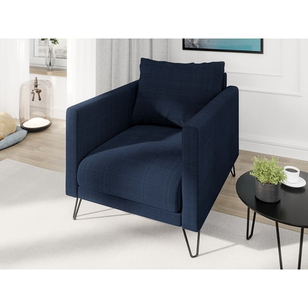 Ciemnoniebieski fotel z tkaniny szenilowej Freya – Ropez-image-3
