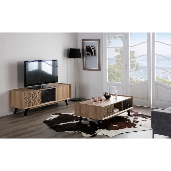 Szafka pod TV w dekorze drewna dębowego z 2 szufladami Marckeric Ceilan-image-1