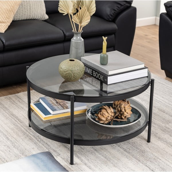 Stolik z okrągłym szklanym blatem ø 79 cm Bayonne – Actona-image-1