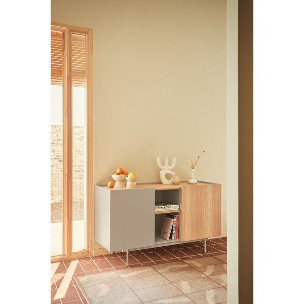 Beżowo-naturalna niska komoda w dekorze dębu 130x78 cm Otto – Teulat-image-1