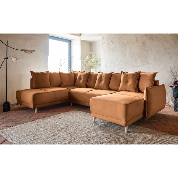 Ceglasty sztruksowy rozkładany narożnik (lewostronny/w kształcie litery U) Lazy Lukka – Miuform-image-3