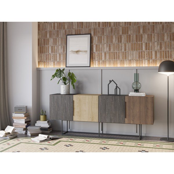 Brązowa niska komoda w dekorze dębu 200x80 cm Titan – Marckeric-image-1