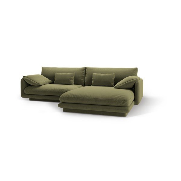 Jasnozielony aksamitny narożnik (prawostronny/z szezlongiem) Torino – Micadoni -image-1