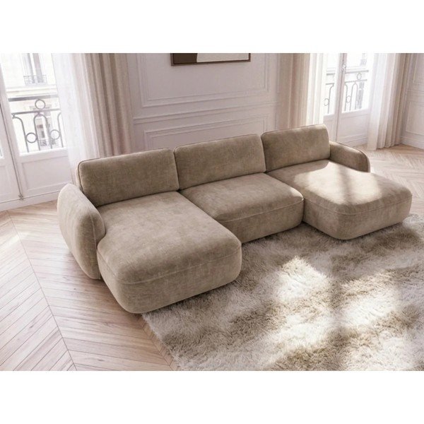 Beżowy aksamitny rozkładany/ze schowkiem narożnik (w kształcie litery U) Celeste – Bobochic Paris-image-1