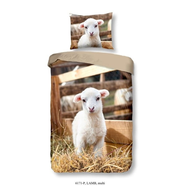 Dziecięca pościel jednoosobowa z czystej bawełny Good Morning Lamb, 140x200 cm