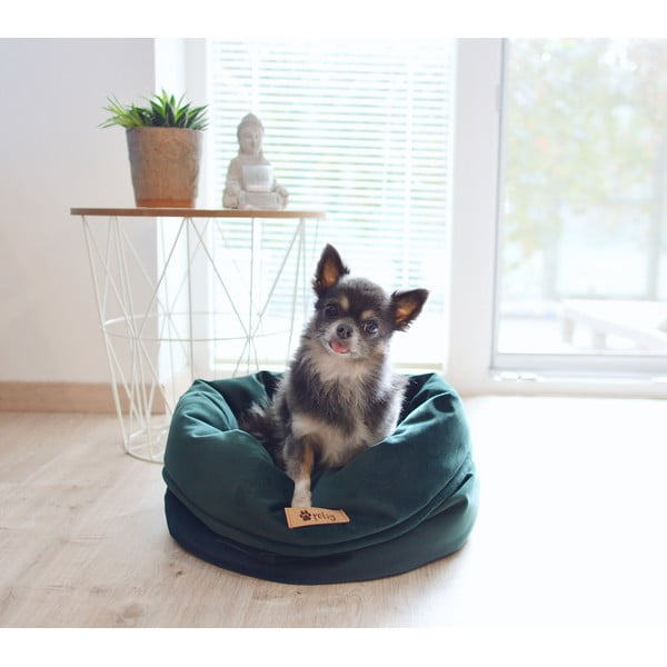Ciemnozielone aksamitne legowisko ø 40 cm Basket Royal – Petsy-image-2