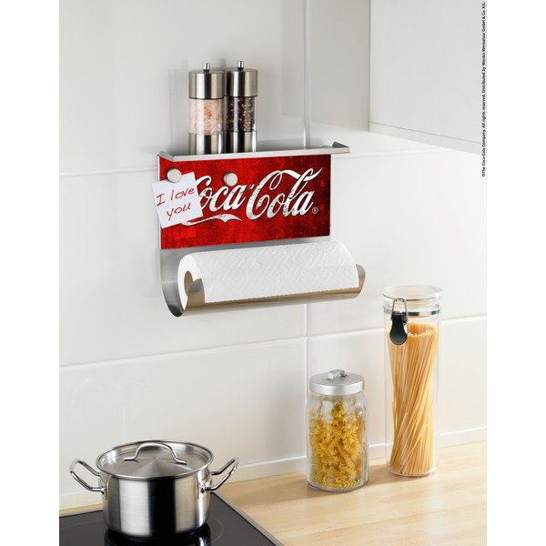 Magnetyczny uchwyt na ręczniki papierowe z półeczką na przyprawy Wenko Coca-Cola Classic-image-1