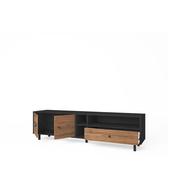 Czarno-naturalna szafka pod TV w dekorze orzecha 180x47 cm Roald – Marckeric-image-4