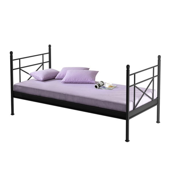 Czarne łóżko metalowe jednoosobowe Støraa Tanja, 90x200 cm
