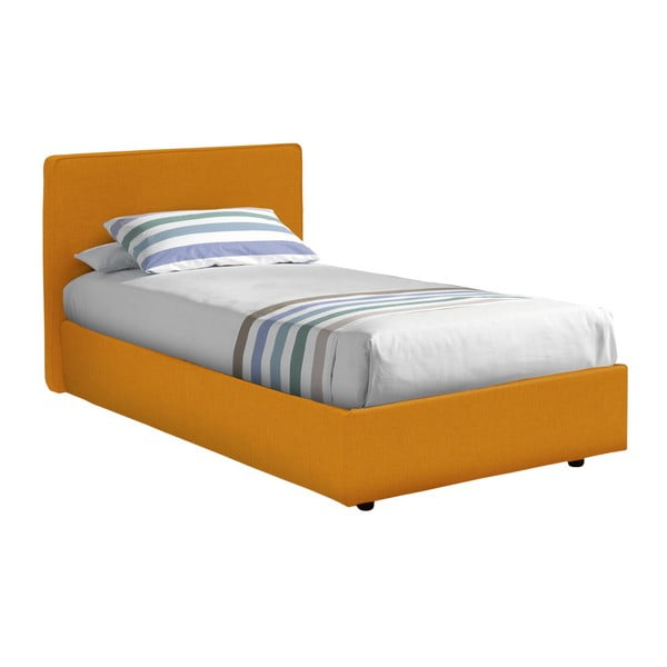 Pomarańczowe łóżko jednoosobowe ze schowkiem i materacem 13Casa Ninfea, 80x190 cm