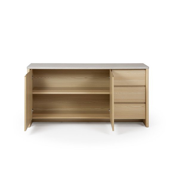 Biała/w jasnym naturalnym kolorze komoda w dekorze dębu 163x80x45 cm Dore – Marckeric-image-2
