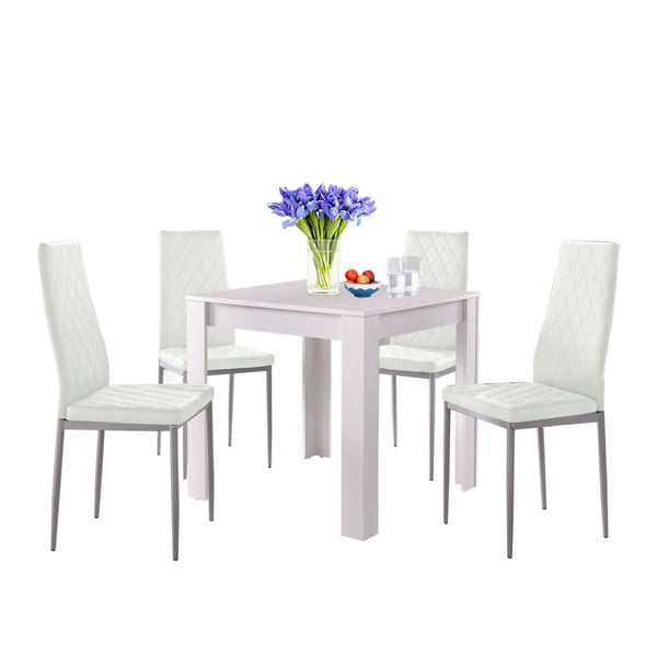 Komplet białego stołu do jadalni i 4 białych krzeseł do jadalni Støraa Lori and Barak, 80x80 cm