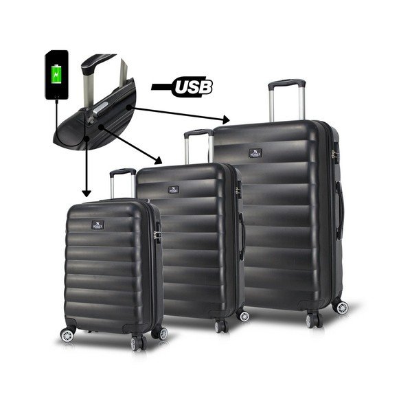 Zestaw 3 czarnych walizek na kółkach z USB My Valice RESSO Travel Set-image-1