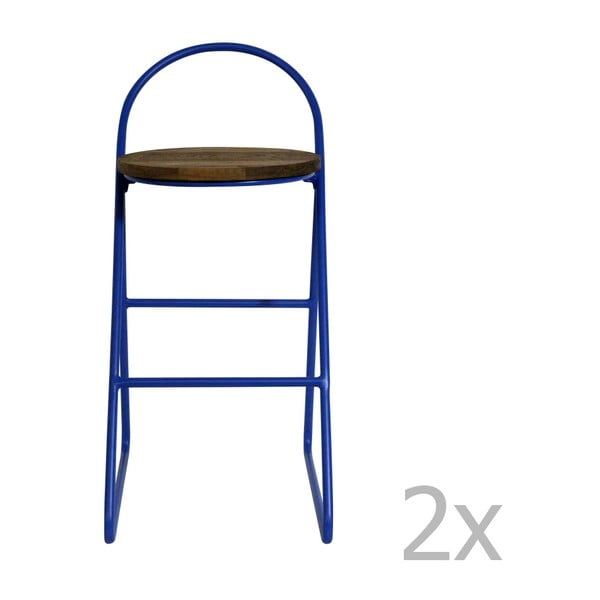 Krzesło barowe z drewna wiązu z niebieską metalową konstrukcją Red Cartel Duke, wys. 78 cm