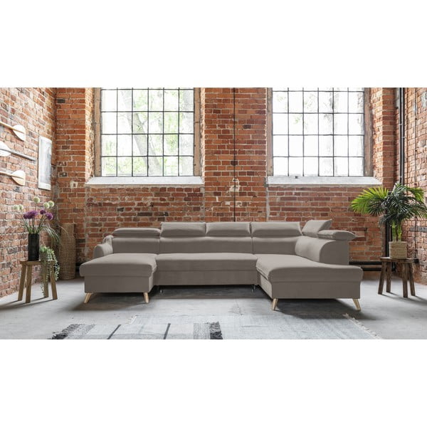 Jasnobrązowy aksamitny rozkładany narożnik (prawostronny/w kształcie litery U) Sweet Harmony – Miuform-image-1