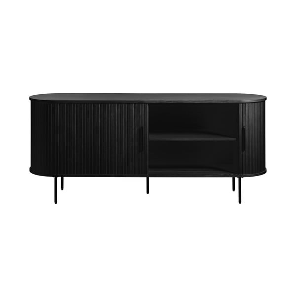 Czarna niska komoda w dekorze dębu z drzwiami przesuwnymi 76x180 cm Nola – Unique Furniture-image-3