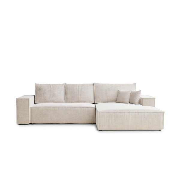Kremowy rozkładany/ze schowkiem narożnik z tkaniny szenilowej (prawostronny/z szezlongiem) Maze – Maison de Rêve