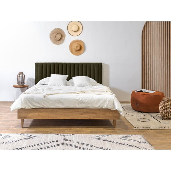 Ciemnozielono-naturalne łóżko dwuosobowe ze stelażem 180x200 cm Oceane – Bobochic Paris-image-2