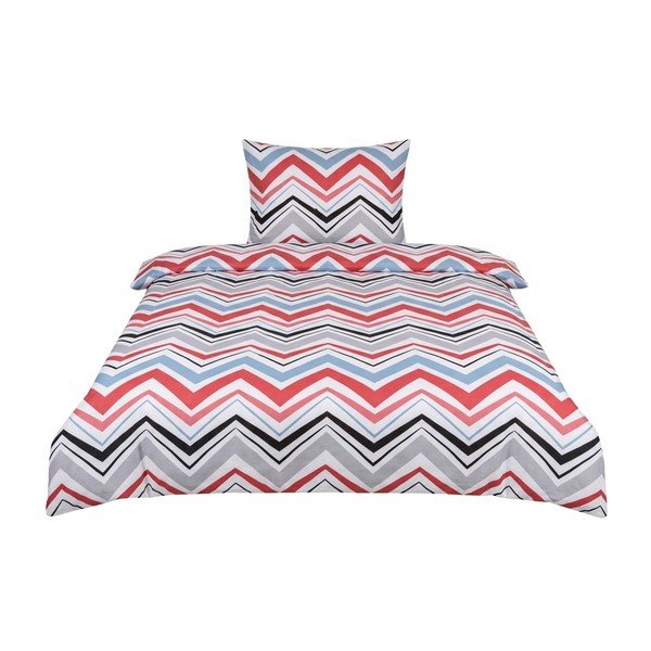 Niebieska/szara pościel jednoosobowa z satyny bawełnianej 3-częściowa 140x200 cm Marina – JAHU collections