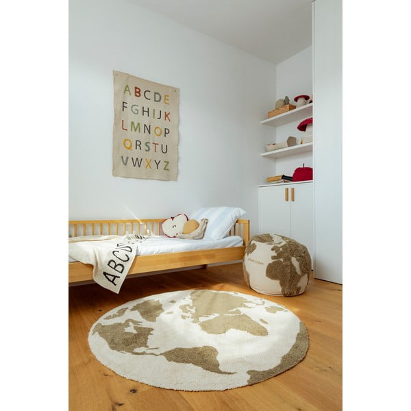 Zielono-kremowy bawełniany dywan dziecięcy odpowiedni do prania/tkany ręcznie ø120 cm World Map – Lorena Canals-image-3