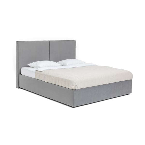 Szare tapicerowane łóżko dwuosobowe ze schowkiem i stelażem 160x200 cm Thessa Bold – Bonami Selection