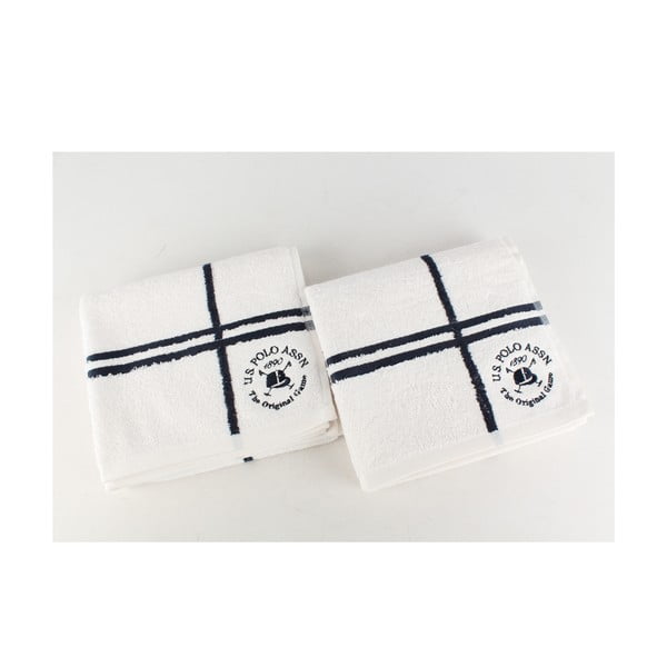 Komplet 2 ręczników Towel US Polo Hand White and Dark Blue, 50x90 cm