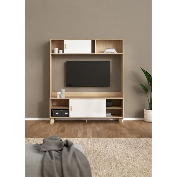 Biało-naturalny zestaw pod TV w dekorze dębu 159x181x48 cm Ikast – Tvilum-image-2