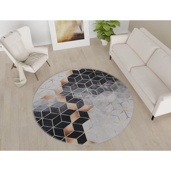 Czarno-biały okrągły dywan odpowiedni do prania ø 120 cm – Vitaus-image-1