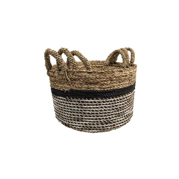 Komplet 3 koszyków do przechowywania HSM collection Raffia Natural Gris-image-1