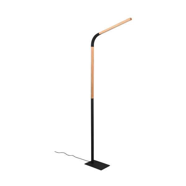 Czarna lampa stojąca LED z drewnianym kloszem (wys. 169,5 cm) Norris – Trio-image-1