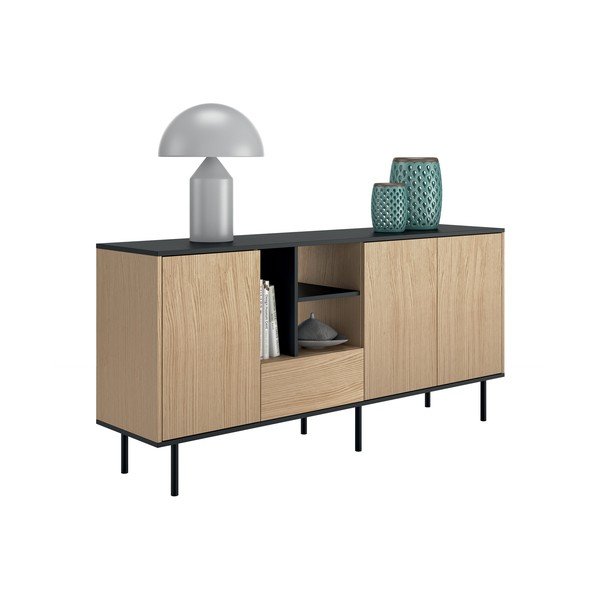 Czarna niska komoda w dekorze dębu 170x80 cm Lord – TemaHome -image-3