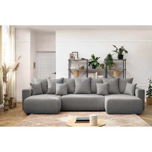 Jasnoszara sofa rozkładana w kształcie litery U Envy – Bobochic Paris-image-1