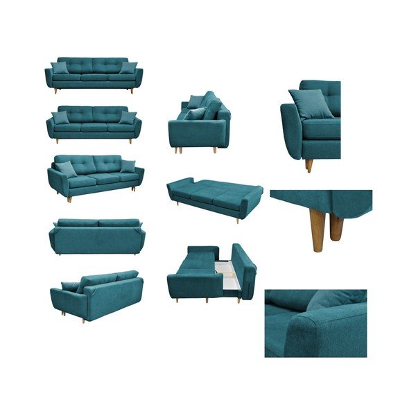 Turkusowa sofa rozkładana z jasnymi nogami Mazzini Sofas Rose-image-2