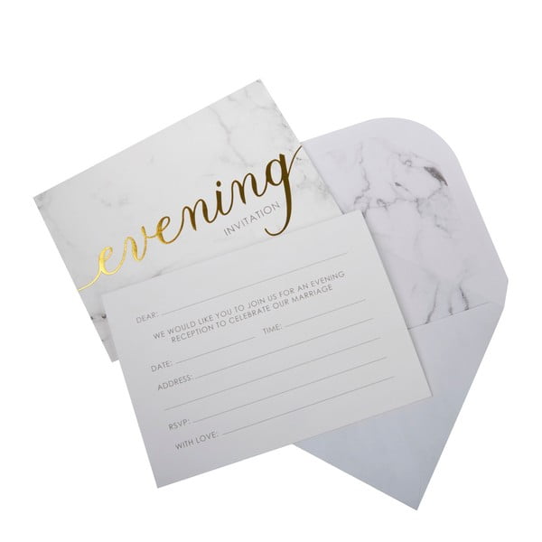 Zestaw 10 zaproszeń na przyjęcie ślubne z kopertami Neviti Scripted Marble