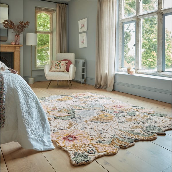 Jasnoróżowy wełniany dywan tkany ręcznie 160x230 cm Daphne Shaped Floral – Flair Rugs-image-1