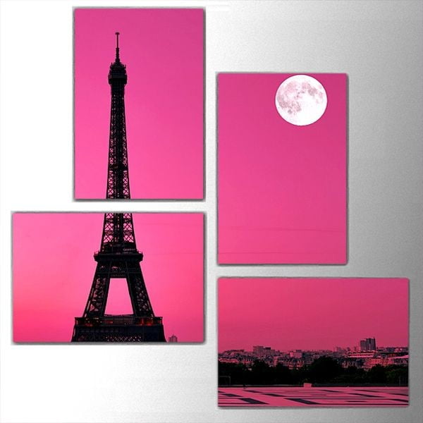 Czteroczęściowy obraz Pink Eiffel, 76x76 cm