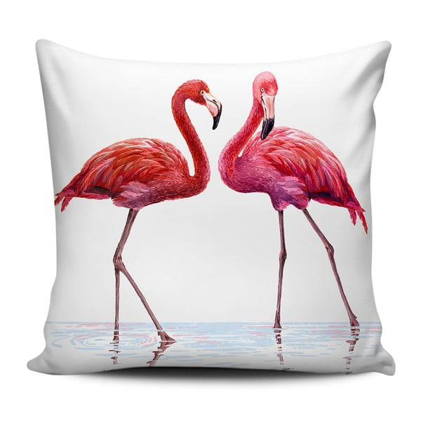 Różowo-biała poduszka Home de Bleu Talking Flamingos, 43x43 cm