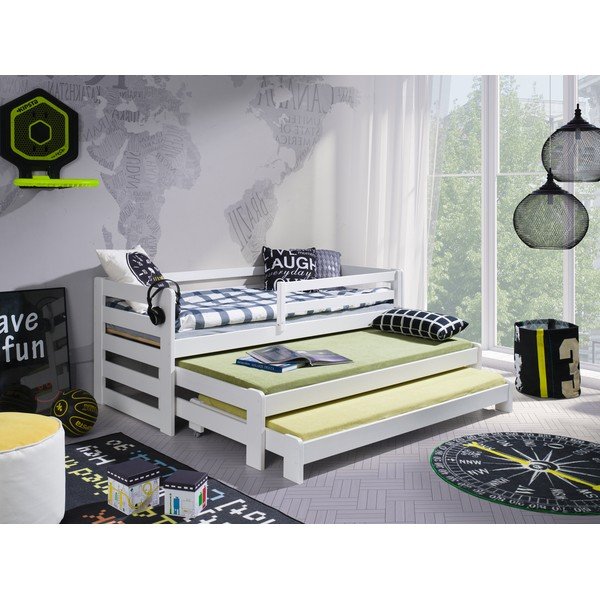 Białe łóżko dziecięce z drewna sosnowego z wysuwanym łóżkiem 80x180 cm Rico – Lano Meble-image-1