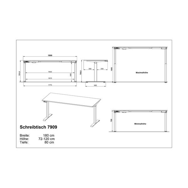 Biurko z regulowaną wysokością z elektryczną regulacją wysokości z blatem w dekorze dębu 80x180 cm Lissabon – Germania-image-2
