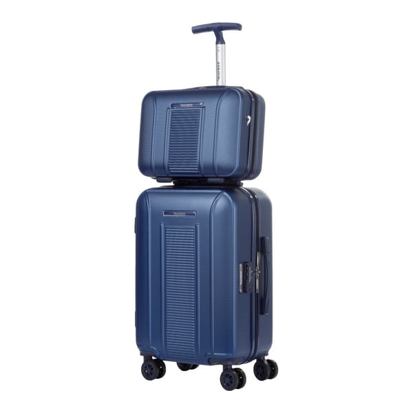 Komplet niebieskiego kuferka i walizki na kółkach Murano Spider