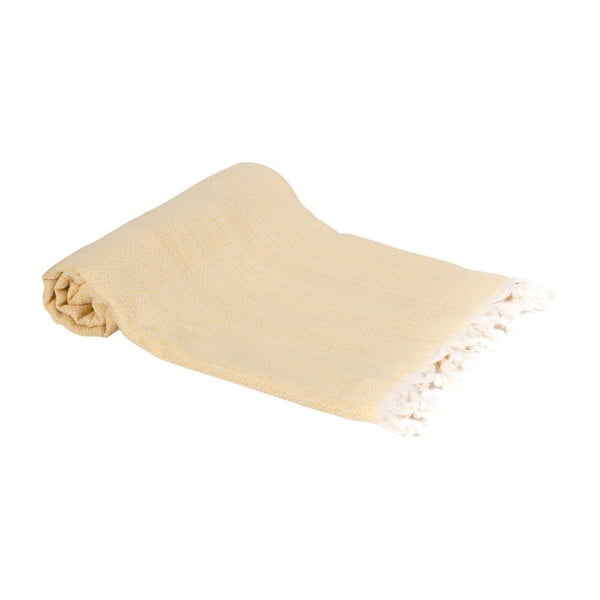 Żółty ręcznik kąpielowy tkany ręcznie Ivy's Emel, 100x180 cm
