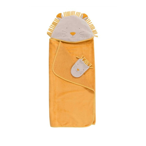 Żółty bawełniany zestaw ręcznika dziecięcego z kapturem i myjki 80x114 cm Sous mon Baobab – Moulin Roty-image-2