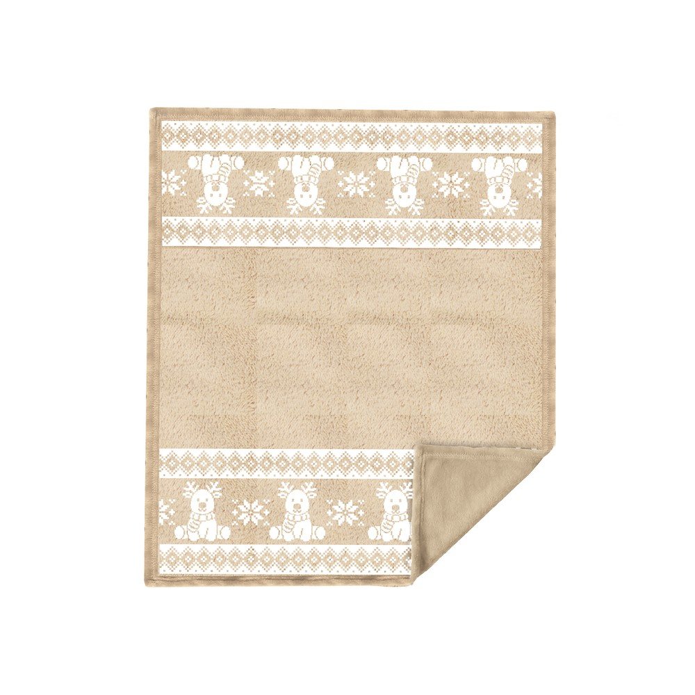 Beżowy flanelowy koc ze świątecznym motywem 130x160 cm XMAS – Tiseco Home Studio