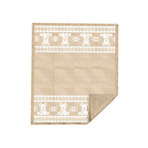 Beżowy flanelowy koc ze świątecznym motywem 130x160 cm XMAS – Tiseco Home Studio