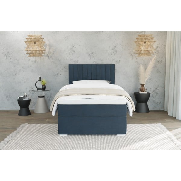 Ciemnoniebieskie tapicerowane łóżko ze schowkiem i stelażem 90x200 cm Bunny – Ropez-image-2